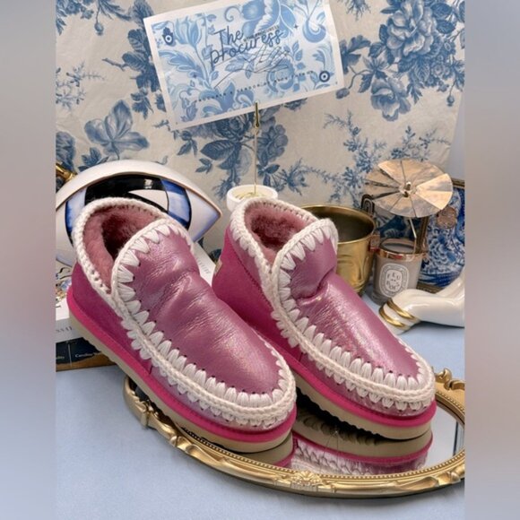🆕 MOU 🧿 NWOT WOB Metallic & Glitter Pink Eskimo Ankle Boot, Sz EU 38 - Picture 1 of 12